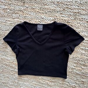 Olivia Rae Black Ribbed Women’s V-Neck Crop Top